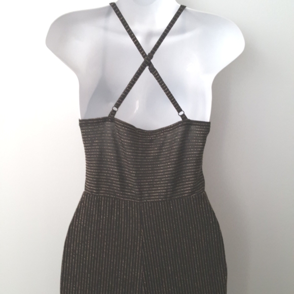 Jumpsuit Sexy Strappy Pullover Gold Metallic Stripes Black   Small Halloween - Picture 4 of 11